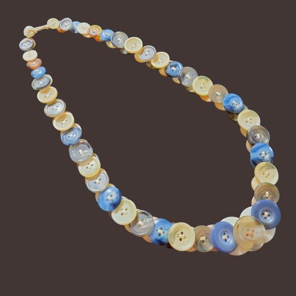 Vintage Buttons Double Side Handmade Statement Necklace OOAK - Picture 1 of 6